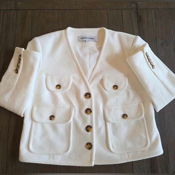 Veronica Beard Isola Stretch Cotton Blend Jacket- Size 14- Off White - Picture 9 of 14